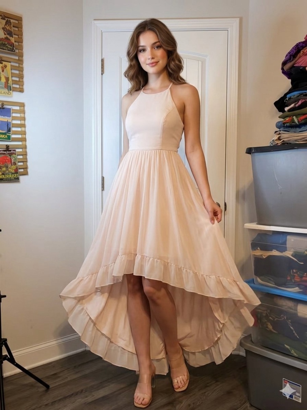 Azazie Blush High-Low Halter Dress